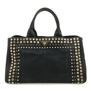 Prada Canapa Tote Bag Rhinestone Studs Canvas NERO Black